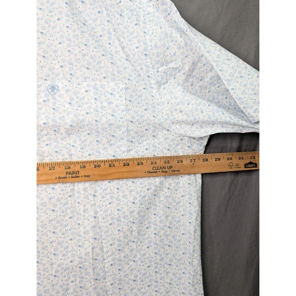 Ariat Mens Jameson Classic Fit Short Sleeve Shirt Blue White Western XXL